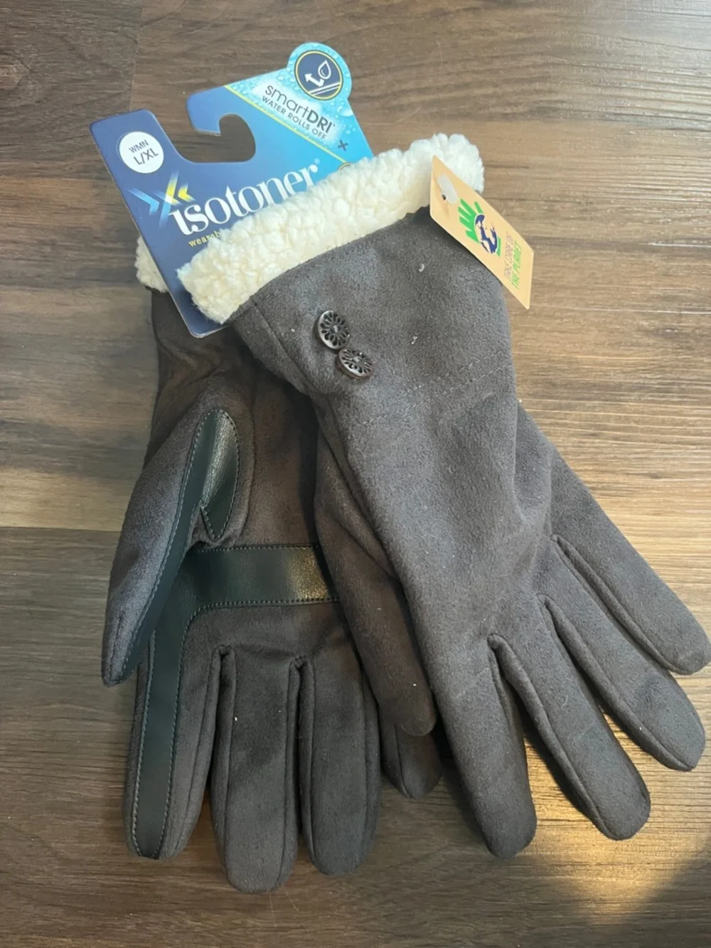 isotoner L/XL Charcoal Faux Suede Gloves with touchscreen capacity - Picture 1 of 5